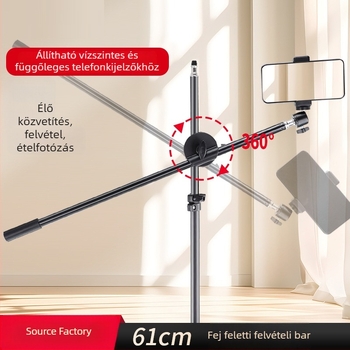 Karbonszálas telefonos élő közvetítésre szolgáló állvány kinyúló karral, 16–19 mm-es csőhöz, teher 2–5 kg