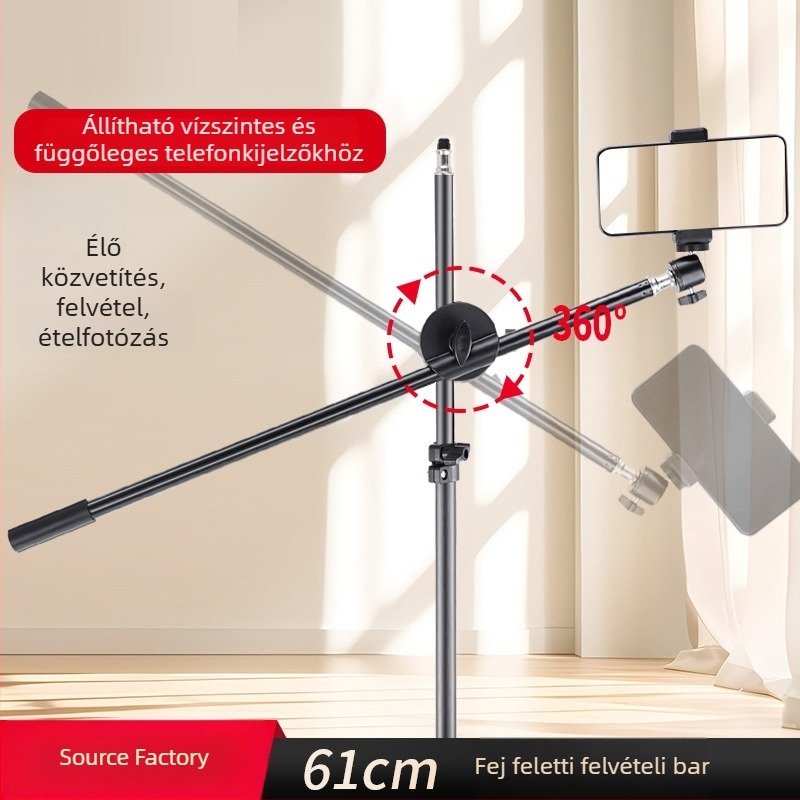 Karbonszálas telefonos élő közvetítésre szolgáló állvány kinyúló karral, 16–19 mm-es csőhöz, teher 2–5 kg