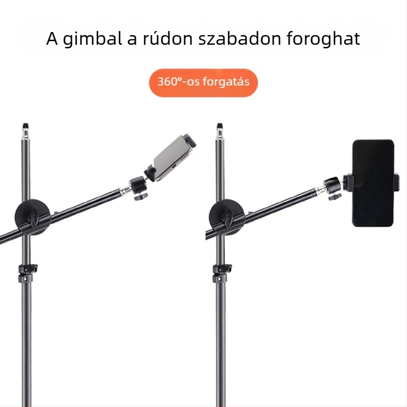Karbonszálas telefonos élő közvetítésre szolgáló állvány kinyúló karral, 16–19 mm-es csőhöz, teher 2–5 kg