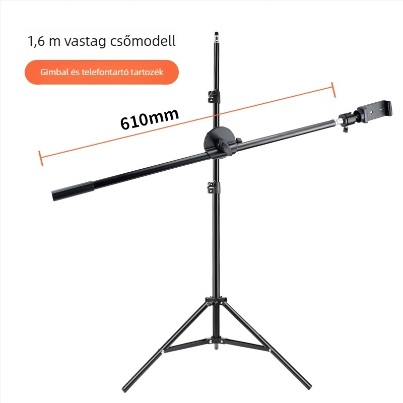 Karbonszálas telefonos élő közvetítésre szolgáló állvány kinyúló karral, 16–19 mm-es csőhöz, teher 2–5 kg