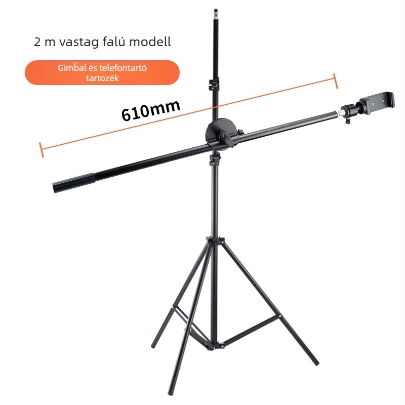 Karbonszálas telefonos élő közvetítésre szolgáló állvány kinyúló karral, 16–19 mm-es csőhöz, teher 2–5 kg