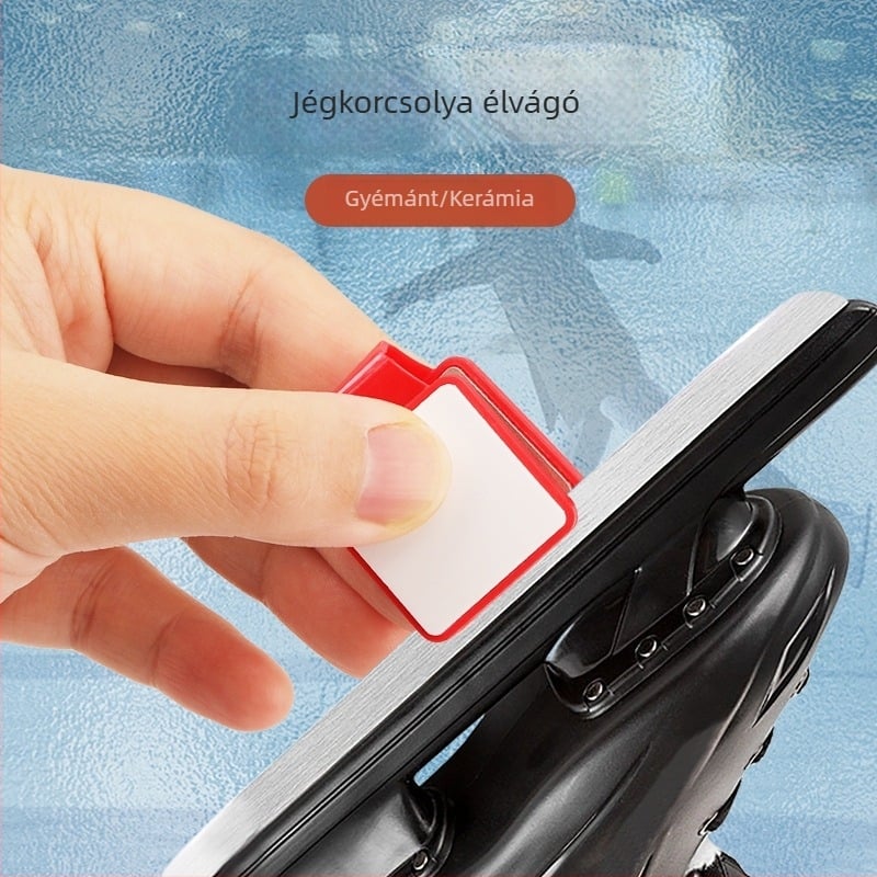 Jégkorcsolya élének élező – kétoldalú gyémánt/kerámia élezőeszköz logónyomtatással; testreszabható és licencelt magáncímkével.