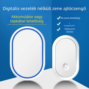 Vezeték nélküli ajtócsengő, DC működtetésű akkumulátorral, akár 300 m hatótávolság, 60 dallam, 5 hangerő-szint, modell A99-dc, márka Cacazi