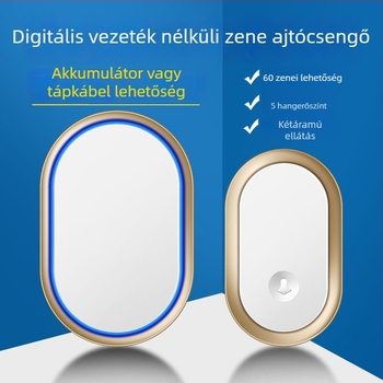 Vezeték nélküli ajtócsengő, DC működtetésű akkumulátorral, akár 300 m hatótávolság, 60 dallam, 5 hangerő-szint, modell A99-dc, márka Cacazi