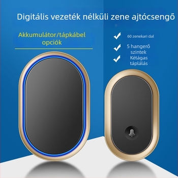 Vezeték nélküli ajtócsengő, DC működtetésű akkumulátorral, akár 300 m hatótávolság, 60 dallam, 5 hangerő-szint, modell A99-dc, márka Cacazi