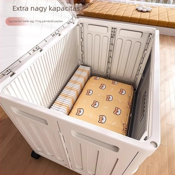 Ruhatároló doboz billenthető fedéllel, 0-5 L kapacitás, PP anyag, csíkos mintázat, görgőkkel