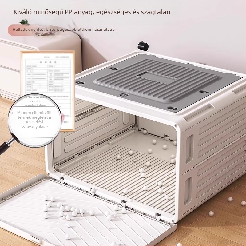 Ruhatároló doboz billenthető fedéllel, 0-5 L kapacitás, PP anyag, csíkos mintázat, görgőkkel