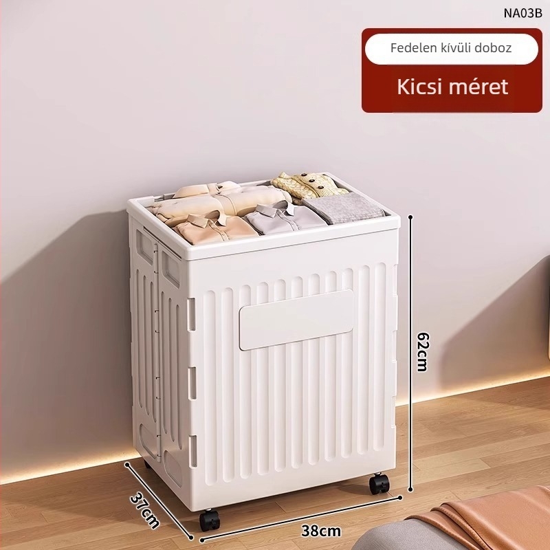 Ruhatároló doboz billenthető fedéllel, 0-5 L kapacitás, PP anyag, csíkos mintázat, görgőkkel