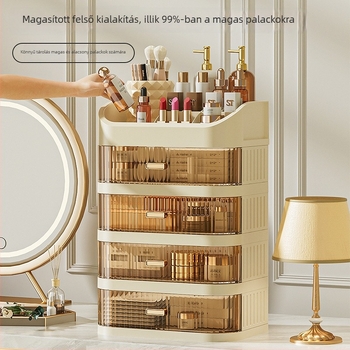 Sminktartó tároló doboz — fiókos típus, Guduoduo; PET+PP anyag, nagy kapacitás