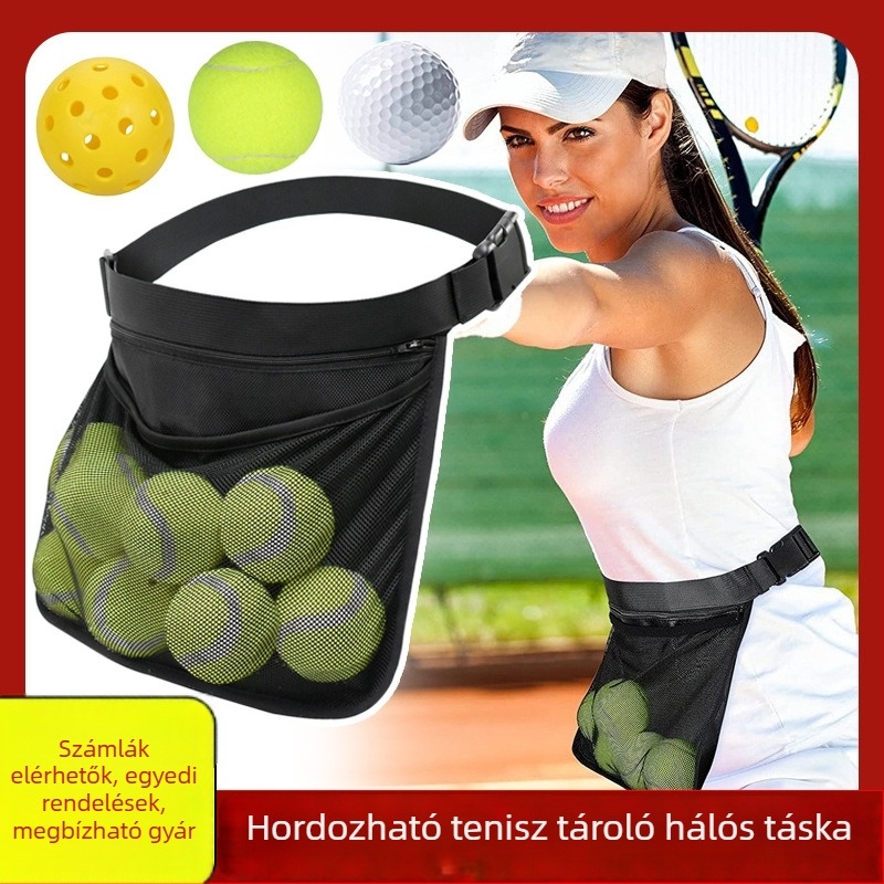 Kültéri teniszlabdás derékpántos táska, pickleball zsebbel, hordozható golf- és sporttároló táska