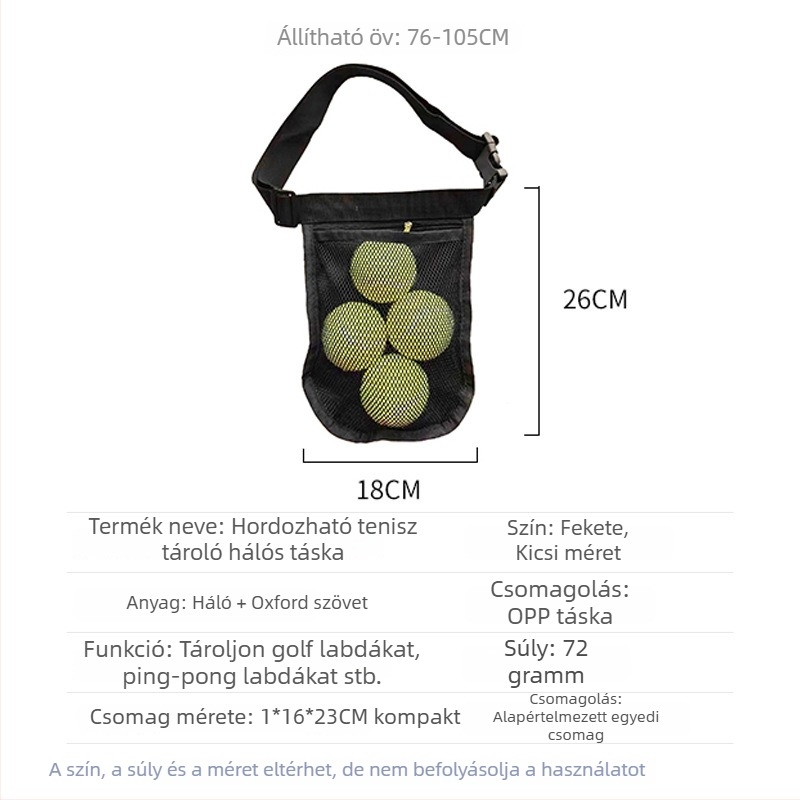 Kültéri teniszlabdás derékpántos táska, pickleball zsebbel, hordozható golf- és sporttároló táska