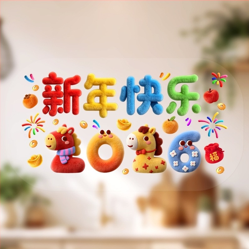 Ablak virág statikus matrica – 5D bársony ló év motívum, PVC, Opp zacskós csomagolás, cikkszám 5DJDT