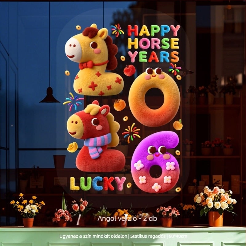 Ablak virág statikus matrica – 5D bársony ló év motívum, PVC, Opp zacskós csomagolás, cikkszám 5DJDT