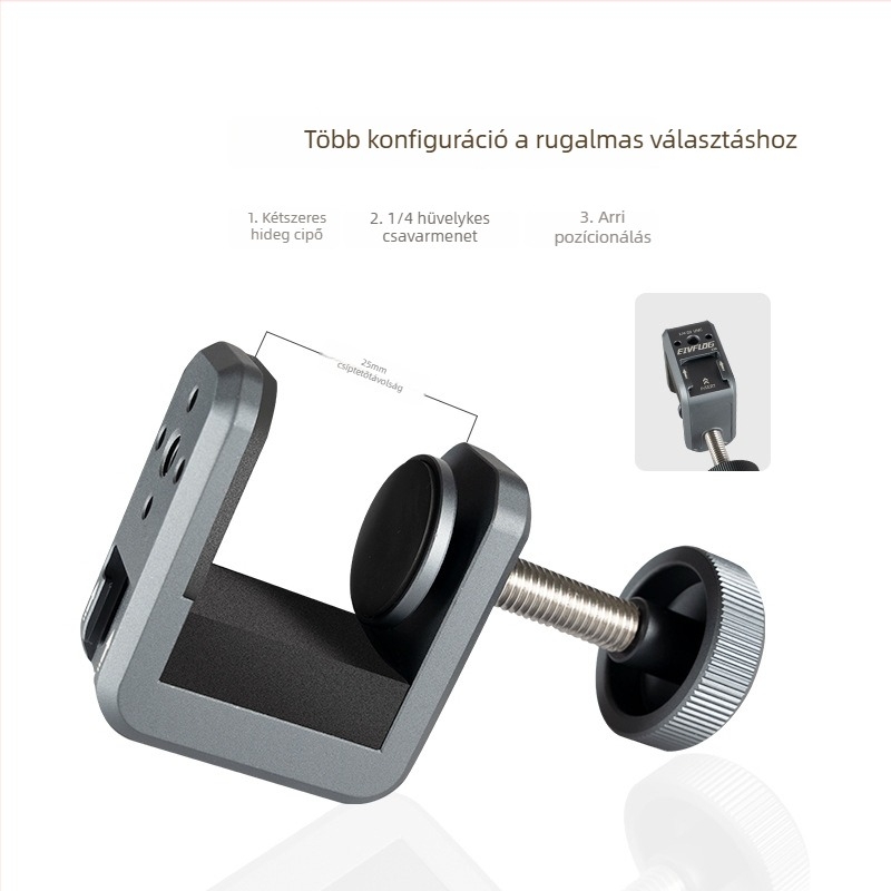 Képfelvételi állvány alumínium ötvözetből, 2 részes kialakítás, teherbírás 1–3 kg, működési magasság 50 mm, tömeg 105 g, márka Eivf log