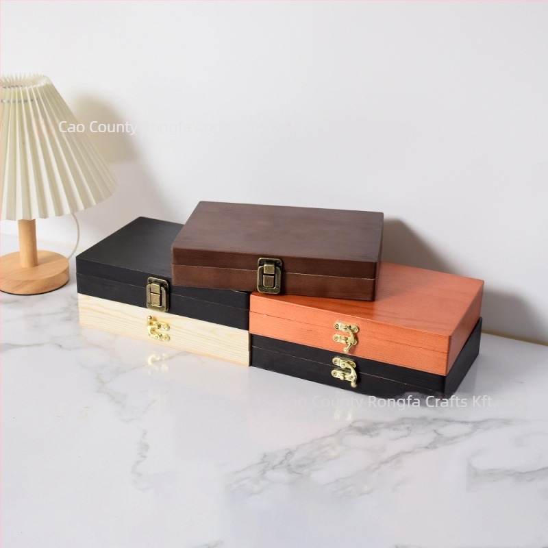 Fából készült asztali ékszerdoboz fedéllel, láncok és gyűrűk tárolására, modern minimalista stílus, geometriai mintázat, kapacitás 0.5