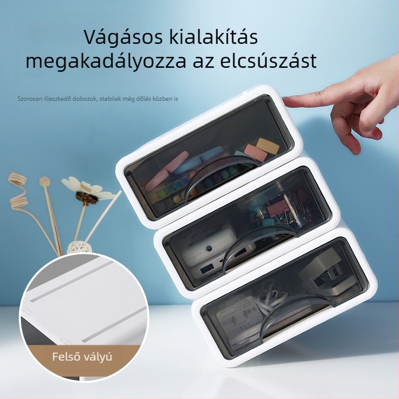 Asztali tároló doboz fiókos - PP anyag, 7L kapacitás, egymásra helyezhető dizájn, modell JSNH705L-1