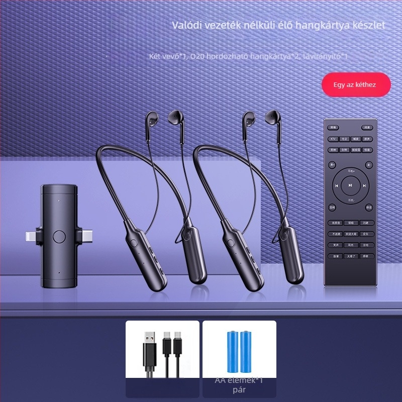 Élő közvetítésre szánt mikrofon beépített hangkártyával — készlet számítógéphez és kamerákhoz, omnidirekcionális, 40 Hz–20 kHz, SNR ≥95 dB, beépített Akkumulátor, üzemidő 6–8 óra, méretei 45×45×10 mm