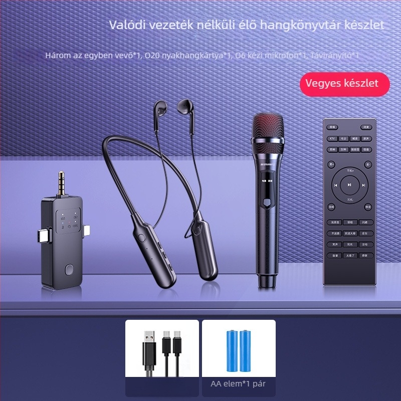 Élő közvetítésre szánt mikrofon beépített hangkártyával — készlet számítógéphez és kamerákhoz, omnidirekcionális, 40 Hz–20 kHz, SNR ≥95 dB, beépített Akkumulátor, üzemidő 6–8 óra, méretei 45×45×10 mm