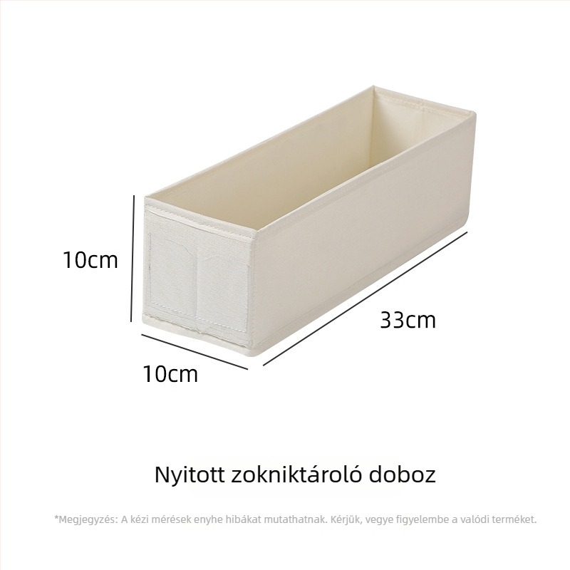 Téglalap alakú zoknitároló doboz, összecsukható aljjal, mosható szövetből, fehérnemű és harisnyák tárolására