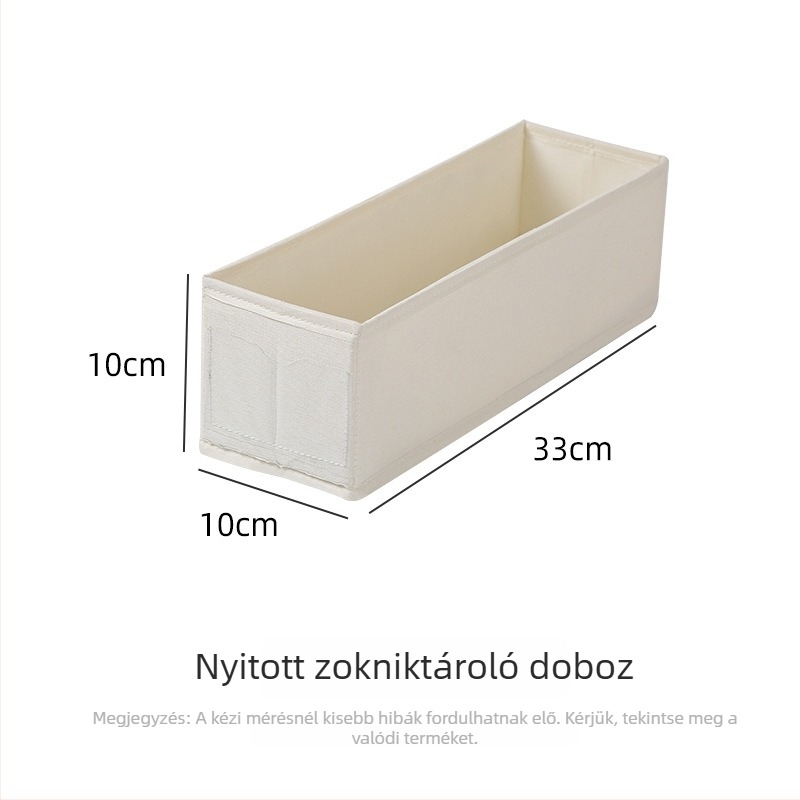 Téglalap alakú zoknitároló doboz, összecsukható aljjal, mosható szövetből, fehérnemű és harisnyák tárolására