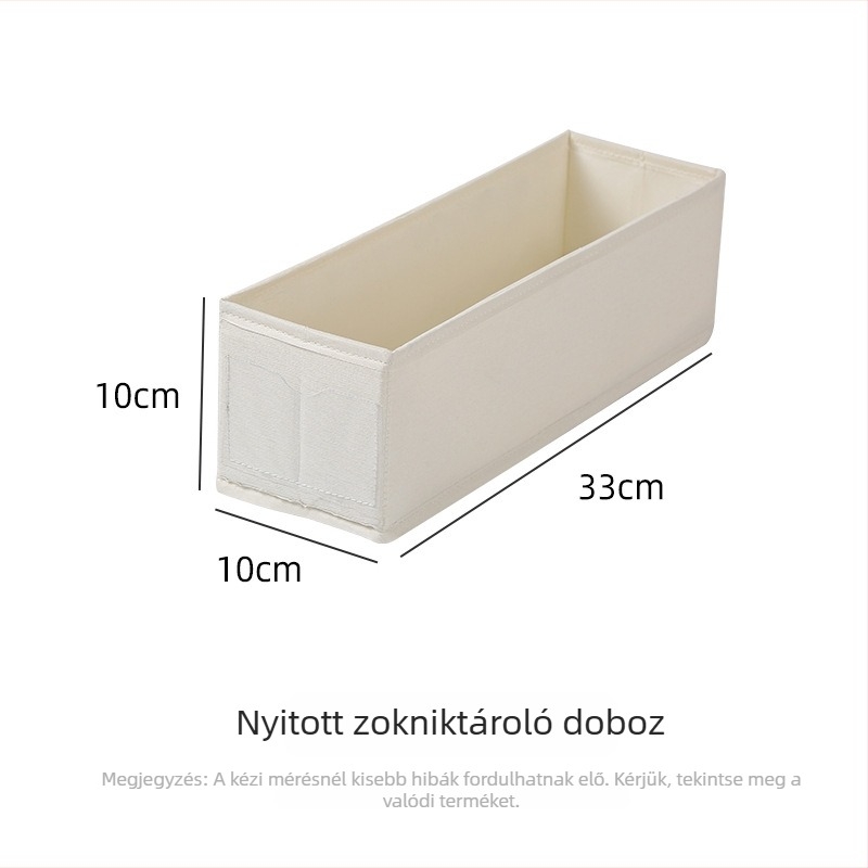 Téglalap alakú zoknitároló doboz, összecsukható aljjal, mosható szövetből, fehérnemű és harisnyák tárolására