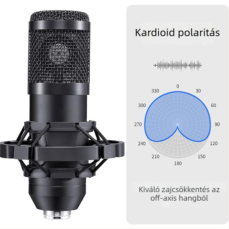 BM700 USB Kondenzátor Mikrofonnal Élő Közvetítéshez Kardioid Mintázat, 20 Hz–20 kHz, SNR ≥85 dB, USB Teljes Készlet