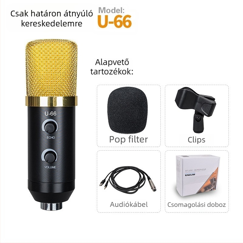 BM700 USB Kondenzátor Mikrofonnal Élő Közvetítéshez Kardioid Mintázat, 20 Hz–20 kHz, SNR ≥85 dB, USB Teljes Készlet