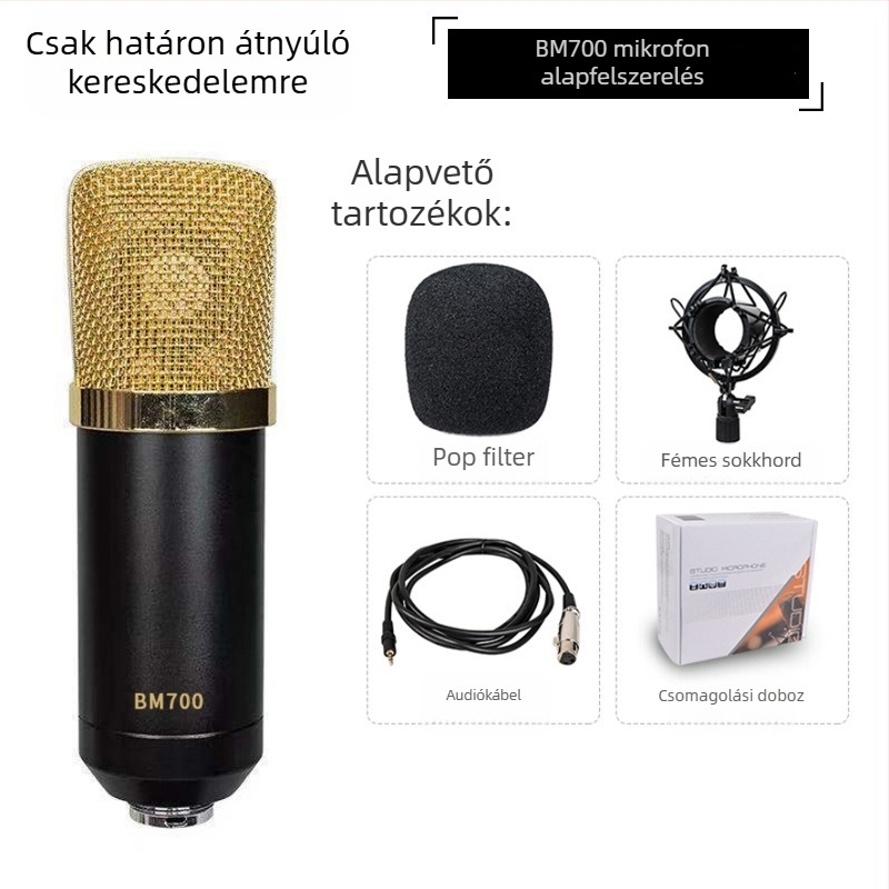 BM700 USB Kondenzátor Mikrofonnal Élő Közvetítéshez Kardioid Mintázat, 20 Hz–20 kHz, SNR ≥85 dB, USB Teljes Készlet