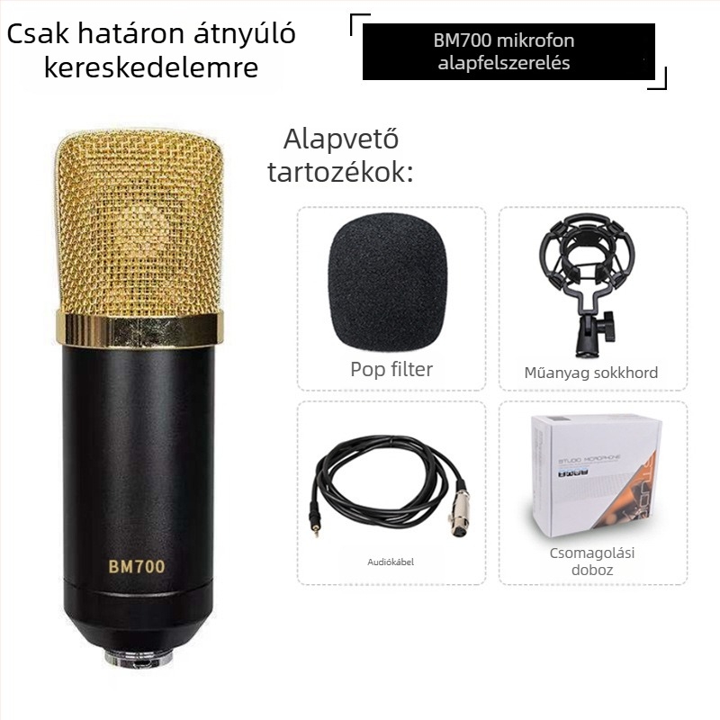 BM700 USB Kondenzátor Mikrofonnal Élő Közvetítéshez Kardioid Mintázat, 20 Hz–20 kHz, SNR ≥85 dB, USB Teljes Készlet