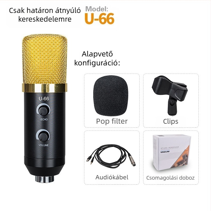 BM700 USB Kondenzátor Mikrofonnal Élő Közvetítéshez Kardioid Mintázat, 20 Hz–20 kHz, SNR ≥85 dB, USB Teljes Készlet
