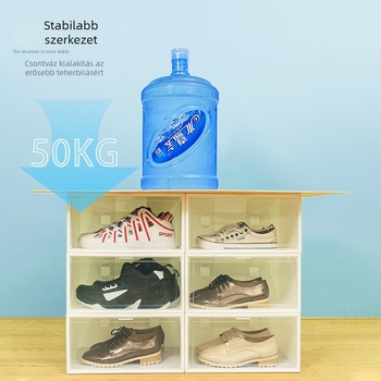 Oldalsó nyitású műanyag cipősdoboz, 14L, PP anyag, összecsukható, fedéllel, egymásra helyezhető, porvédett