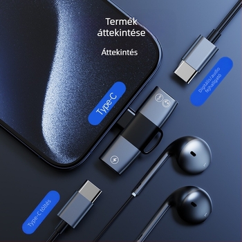 Dual USB-C audióadapter – 2-in-1 a hívásokhoz és zenéhez, vonali vezérlés, külső felvétel, Android-kompatibilis
