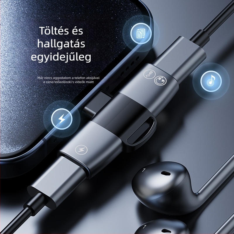 Dual USB-C audióadapter – 2-in-1 a hívásokhoz és zenéhez, vonali vezérlés, külső felvétel, Android-kompatibilis