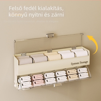 Fehérneműtároló doboz falra szerelhető, fúrás nélküli, osztókkal, 18 L kapacitás, PP+PET műanyag, Modell 6470