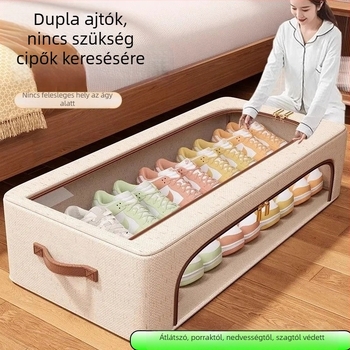 Pamut és vászon cipősdoboz, átlátszó, összecsukható, helytakarékos, 35 literes kapacitás