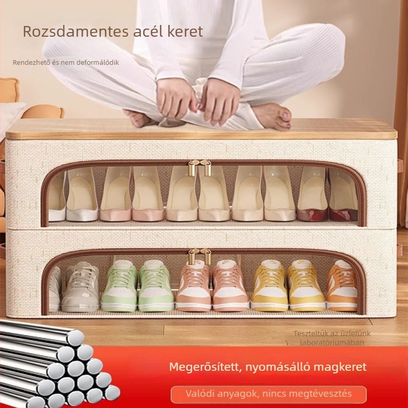 Pamut és vászon cipősdoboz, átlátszó, összecsukható, helytakarékos, 35 literes kapacitás