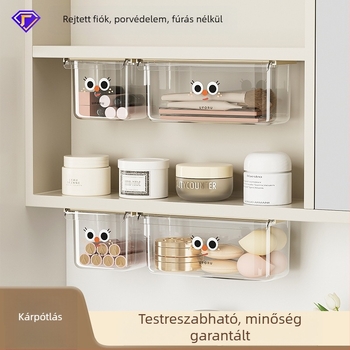 Fiókos kozmetikai tároló doboz csúszó Fedéllel, PET+ABS műanyag, 1 rekesz, az asztal alatt — kozmetikumok és irodaszerek számára