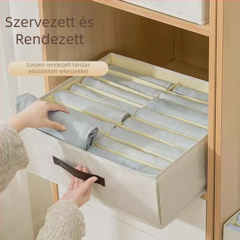 Textil ruhatároló doboz, összecsukható, osztókkal, fedél nélküli, 12 L kapacitás, gardróbhoz