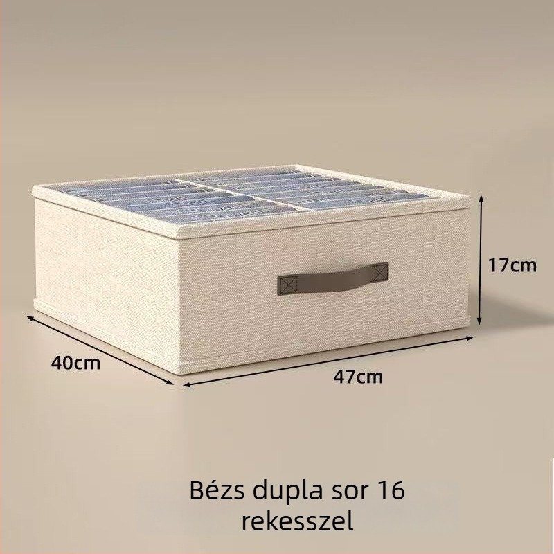 Textil ruhatároló doboz, összecsukható, osztókkal, fedél nélküli, 12 L kapacitás, gardróbhoz
