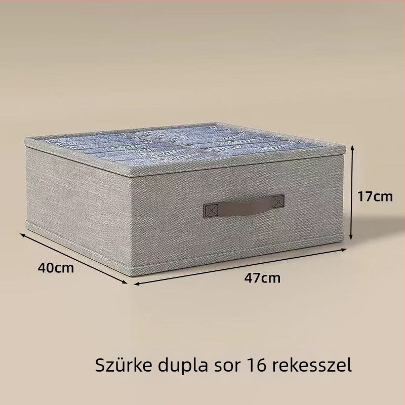 Textil ruhatároló doboz, összecsukható, osztókkal, fedél nélküli, 12 L kapacitás, gardróbhoz