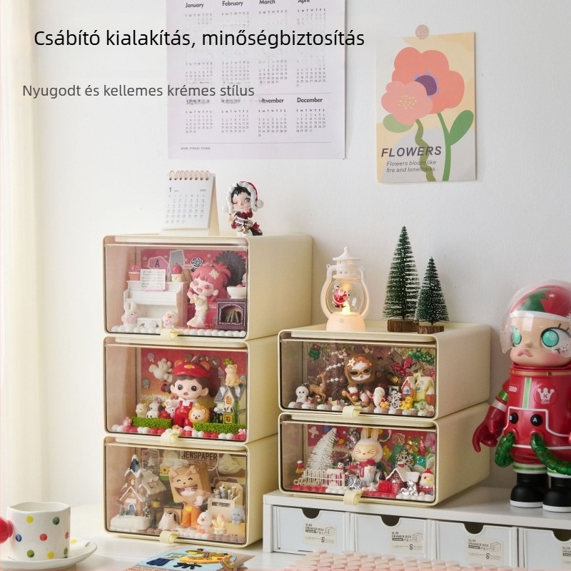 Porálló asztali tárolóedény PS+PET műanyagból, 12 L kapacitás, rekeszekkel, egymásra tehető, 8 darab készlet