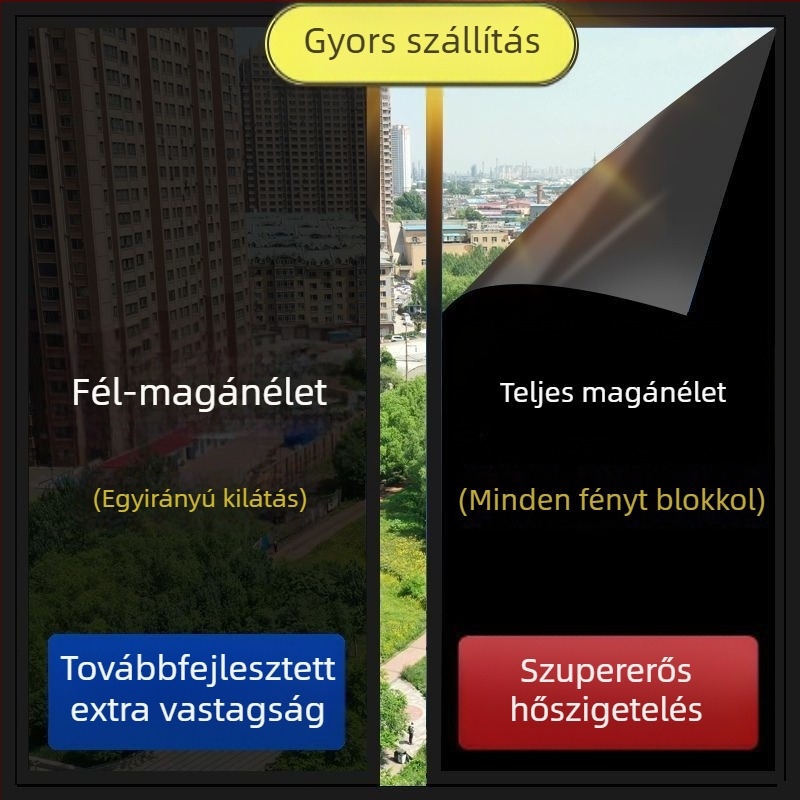 Egyrészes önadhéziós ablakfólia magánéletre és napvédelmi célokra, átláthatatlan