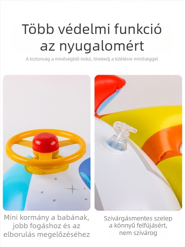 Gyerekeknek készült felfújható úszókör rakéta alakú kormánykerékkel, erősített PVC, nyomtatott minta, úszásra és pancsolásra