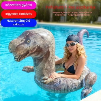 T-Rex felfújható úszógumi, nagy méretű, élethű dinoszaurusz dizájn, felnőtteknek, szabadtéri medencében
