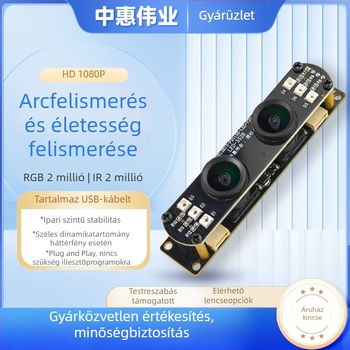 USB kameramodul hozzáférés-ellenőrzéshez és arcfelismeréshez – Cmoss szenzor, 2MP, 1920x1080, 30fps, USB 2.0, fix fókusz