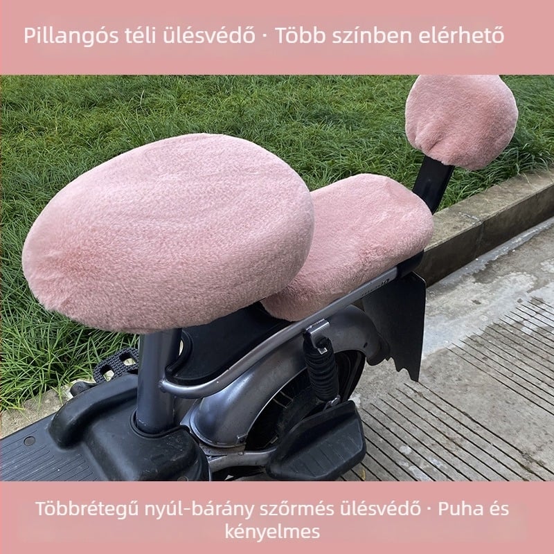 Elektromos kerékpár ülésvédő, plüss anyag, téli használatra, töltő nélkül, logó nélkül