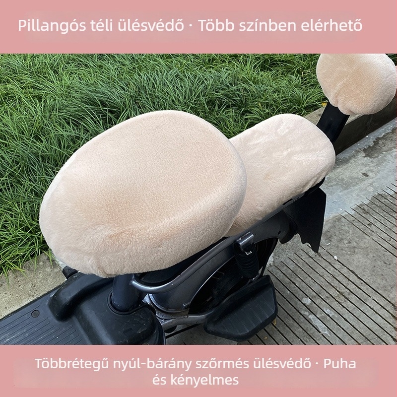 Elektromos kerékpár ülésvédő, plüss anyag, téli használatra, töltő nélkül, logó nélkül