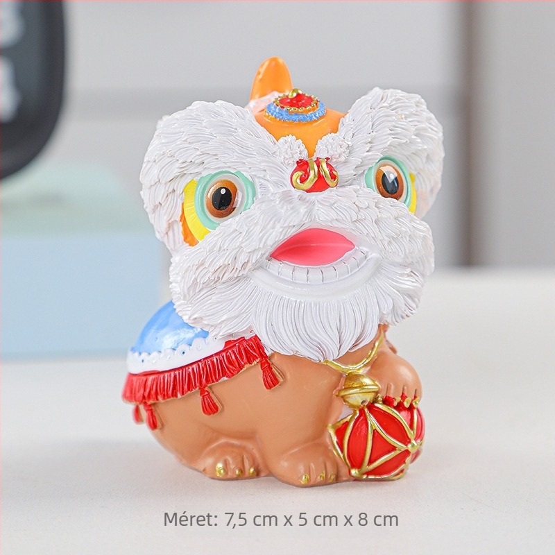 Ébredő oroszlán dísz – kínai stílusú Tea Pet, gyanta alkotás, rajzfilm-stílusú asztali és autós dekoráció, ajándék