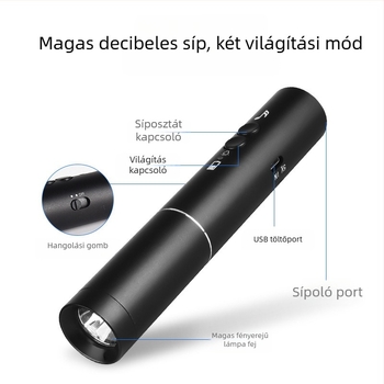Tulliao alumíniumötvözet elektronikus síp beépített újratölthető zseblámpával – magáncímke licencelt, testreszabás elérhető