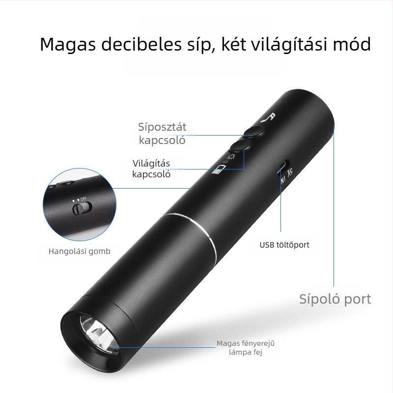 Tulliao alumíniumötvözet elektronikus síp beépített újratölthető zseblámpával – magáncímke licencelt, testreszabás elérhető
